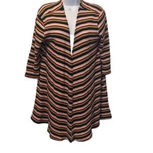 Nix & Nox Colorful Rainbow‎ Striped Crochet Open Cardigan Duster Oversized Large